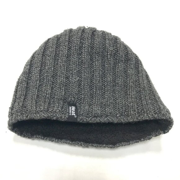 Heat Holders Reversible Gray Cable Knit / Black Sherpa Fleece Beanie Women OS - Picture 1 of 3